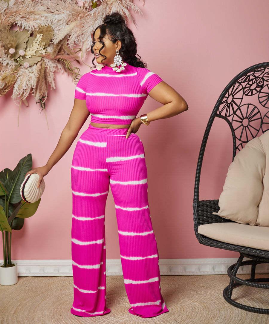 Striped Printed Sunken Stripe Navel Wide Leg Suit - Nioor