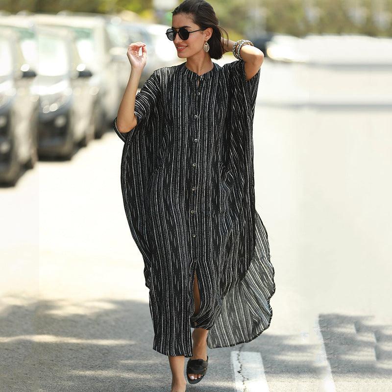 Striped Robe Sun Protection Clothing Beach - Nioor