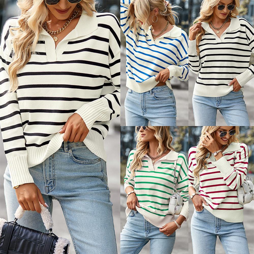 Striped Sweater Soft Comfortable Thermal Top Casual - Nioor