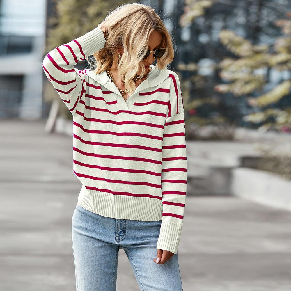 Striped Sweater Soft Comfortable Thermal Top Casual - Nioor