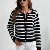 Striped Women's Single-breasted Cardigan Sweater - Nioor