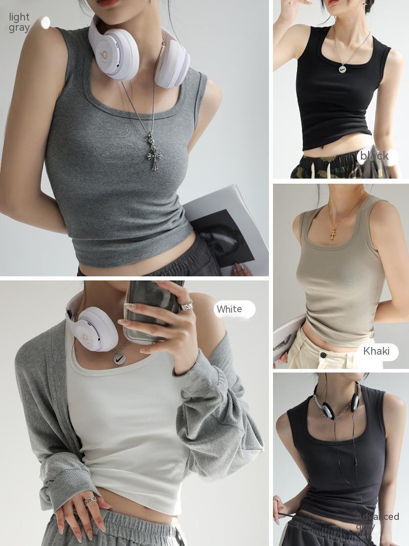 Suit Inner Wear Base Sleeveless Spaghetti Straps Midriff-baring Hot Girl Short Top - Nioor