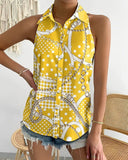 Summer Casual Fashion Shoulder-baring Sleeveless Abstract Printing Women's Shirt - Nioor