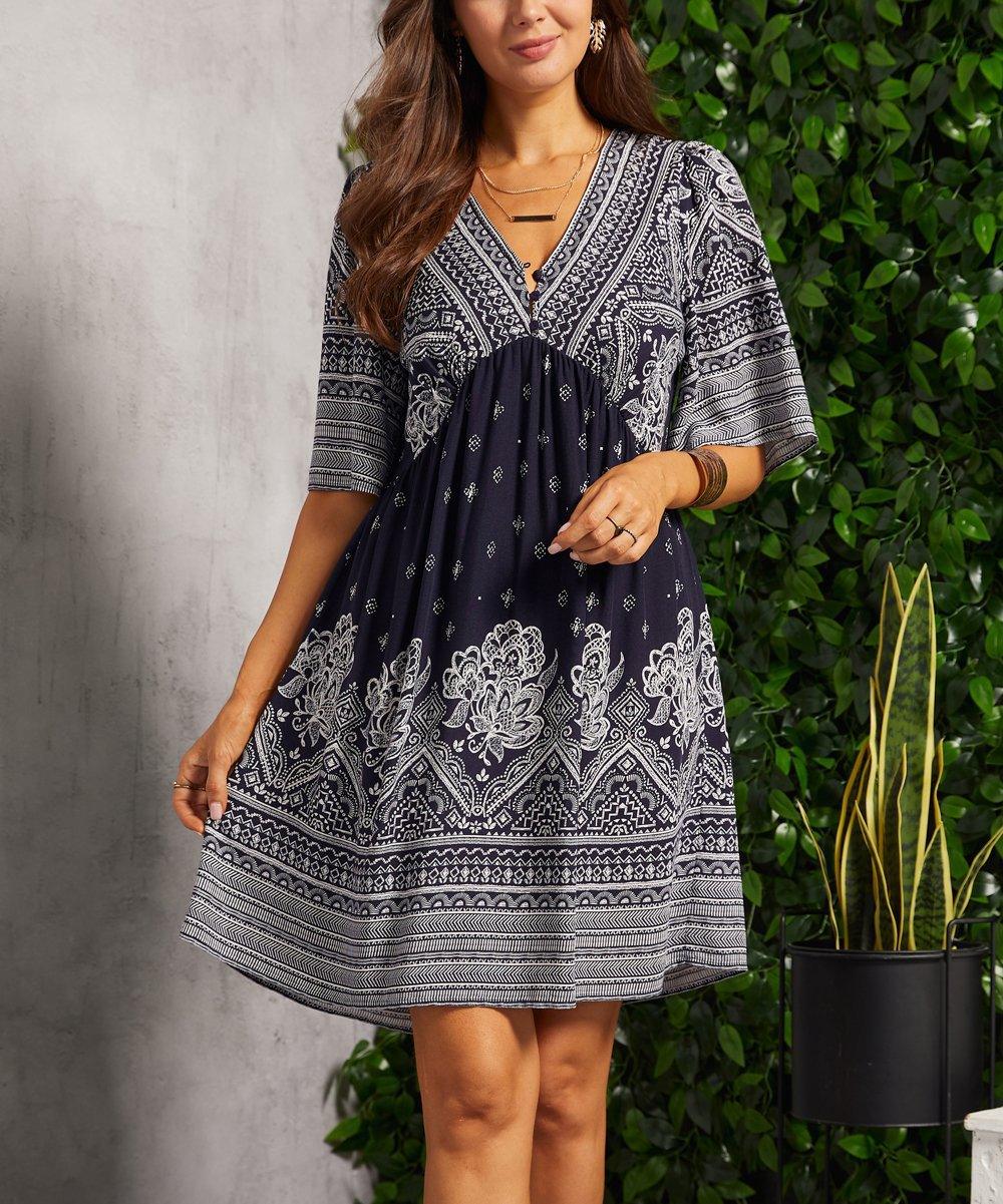 Summer Casual V-neck Printed Floral Holiday Bohemian Beach Dress - Nioor