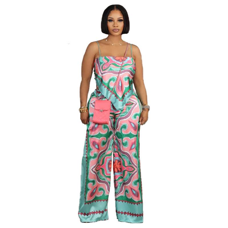 Summer Fashion Printing Sexy Camisole Plus Straight-leg Pants Leisure Suit - Nioor