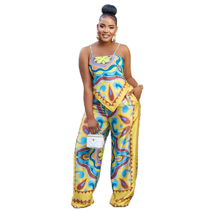 Summer Fashion Printing Sexy Camisole Plus Straight-leg Pants Leisure Suit - Nioor