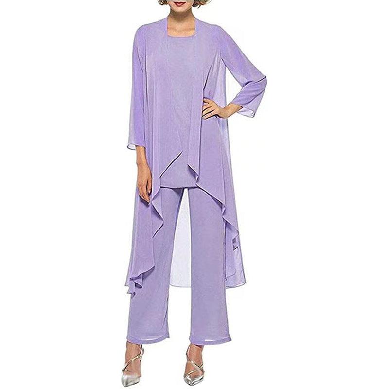 Summer New Chiffon Cardigan Fashion Slim Fit Slimming Mom's Three-piece Suit - Nioor