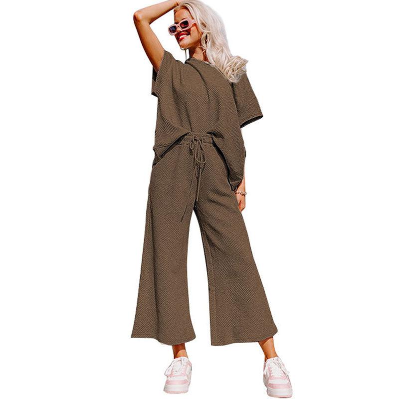 Summer New Color Casual Suit Female European And American All-matching Thread Drawstring Sportswear Female - Nioor