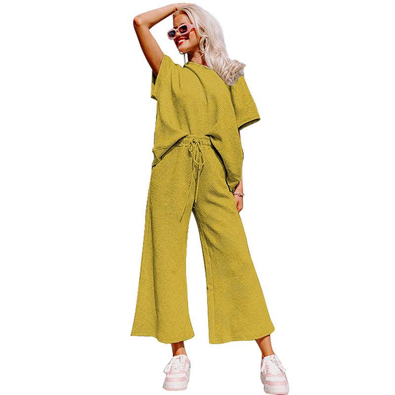 Summer New Color Casual Suit Female European And American All-matching Thread Drawstring Sportswear Female - Nioor