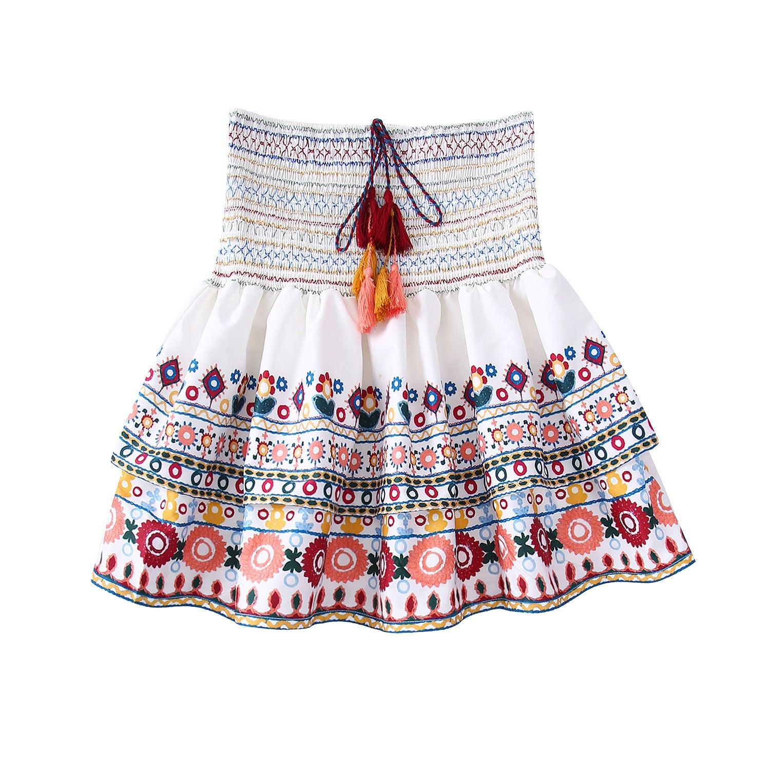 Summer New Printed Top Printing Color Contrast Skirt - Nioor