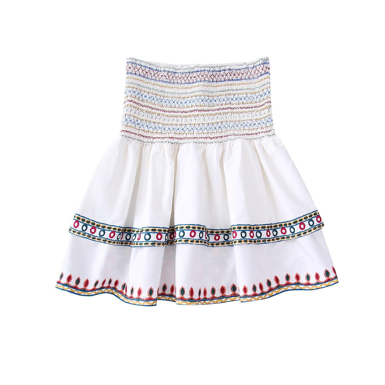 Summer New Printed Top Printing Color Contrast Skirt - Nioor