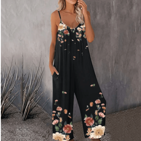 Summer New Style Cross-border Foreign Trade Printed Pocket Casual Jumpsuit - Nioor