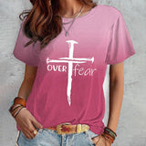 Summer Short Sleeve T-shirt Cross And Letter Print Tops Women - Nioor