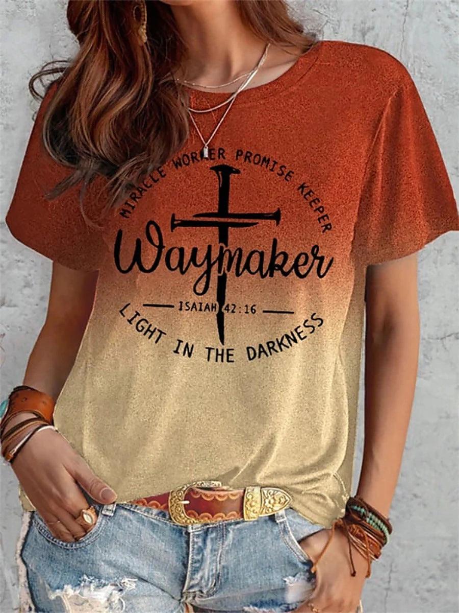 Summer Short Sleeve T-shirt Cross And Letter Print Tops Women - Nioor