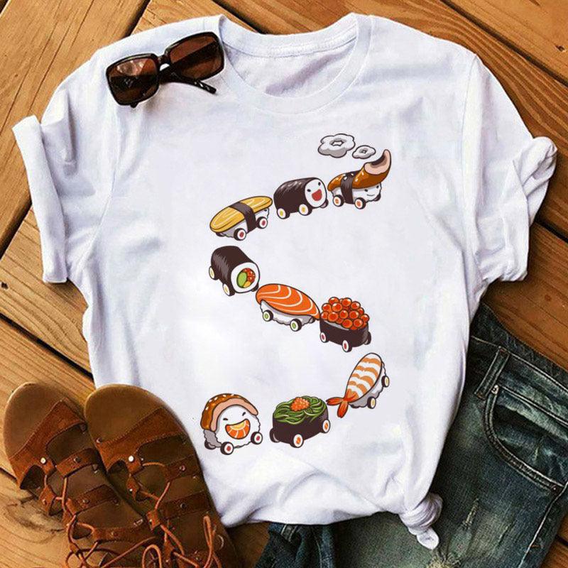 Summer Women Cute Sushi Hug Short Sleeve T-shirts - Nioor