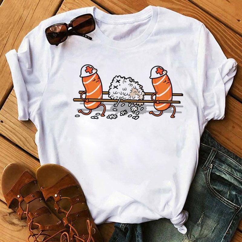 Summer Women Cute Sushi Hug Short Sleeve T-shirts - Nioor