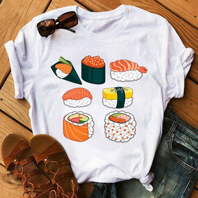 Summer Women Cute Sushi Hug Short Sleeve T-shirts - Nioor