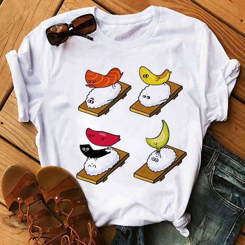 Summer Women Cute Sushi Hug Short Sleeve T-shirts - Nioor