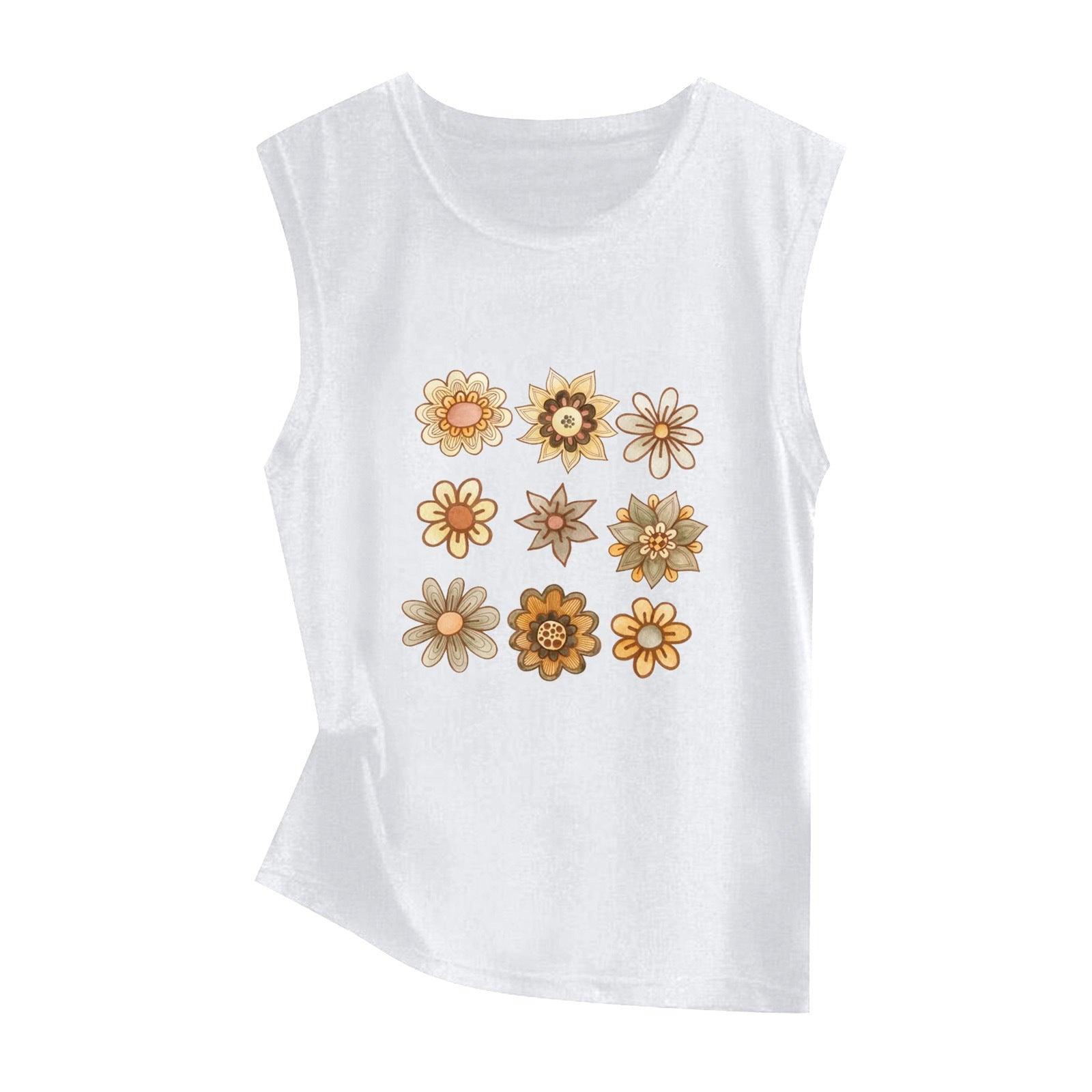 Sunflower Print Sleeveless Women's Vest Butterfly Top - Nioor