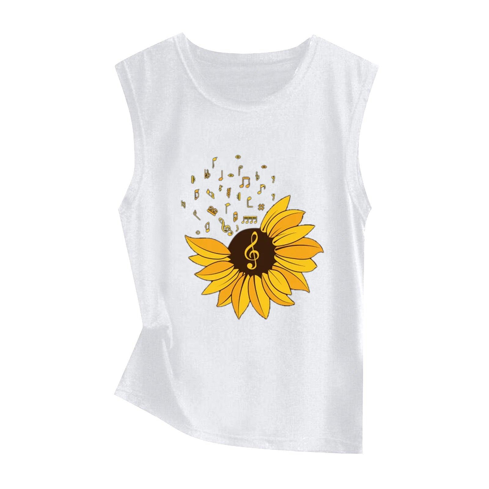 Sunflower Print Sleeveless Women's Vest Butterfly Top - Nioor