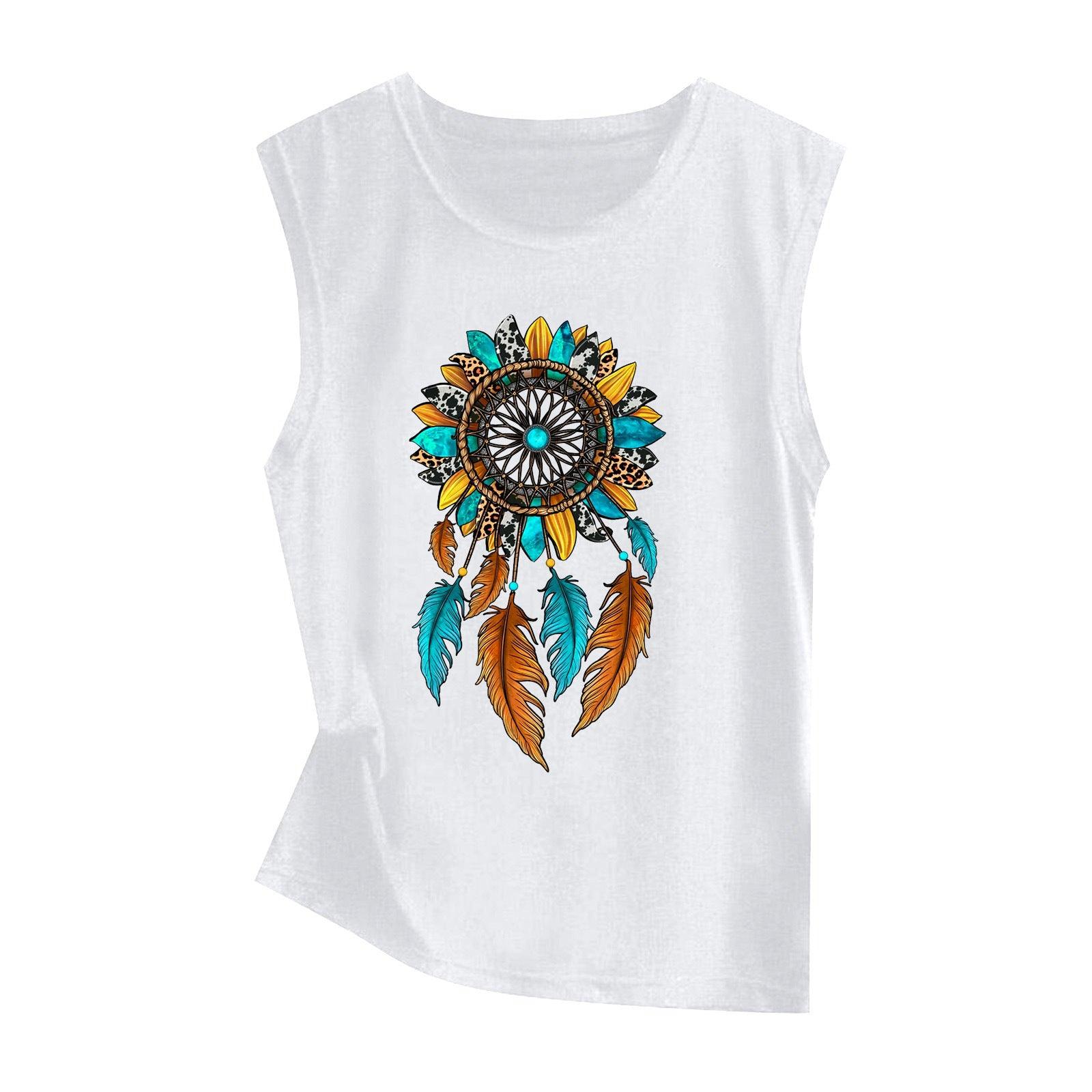 Sunflower Print Sleeveless Women's Vest Butterfly Top - Nioor