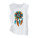 Sunflower Print Sleeveless Women's Vest Butterfly Top - Nioor