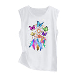 Sunflower Print Sleeveless Women's Vest Butterfly Top - Nioor