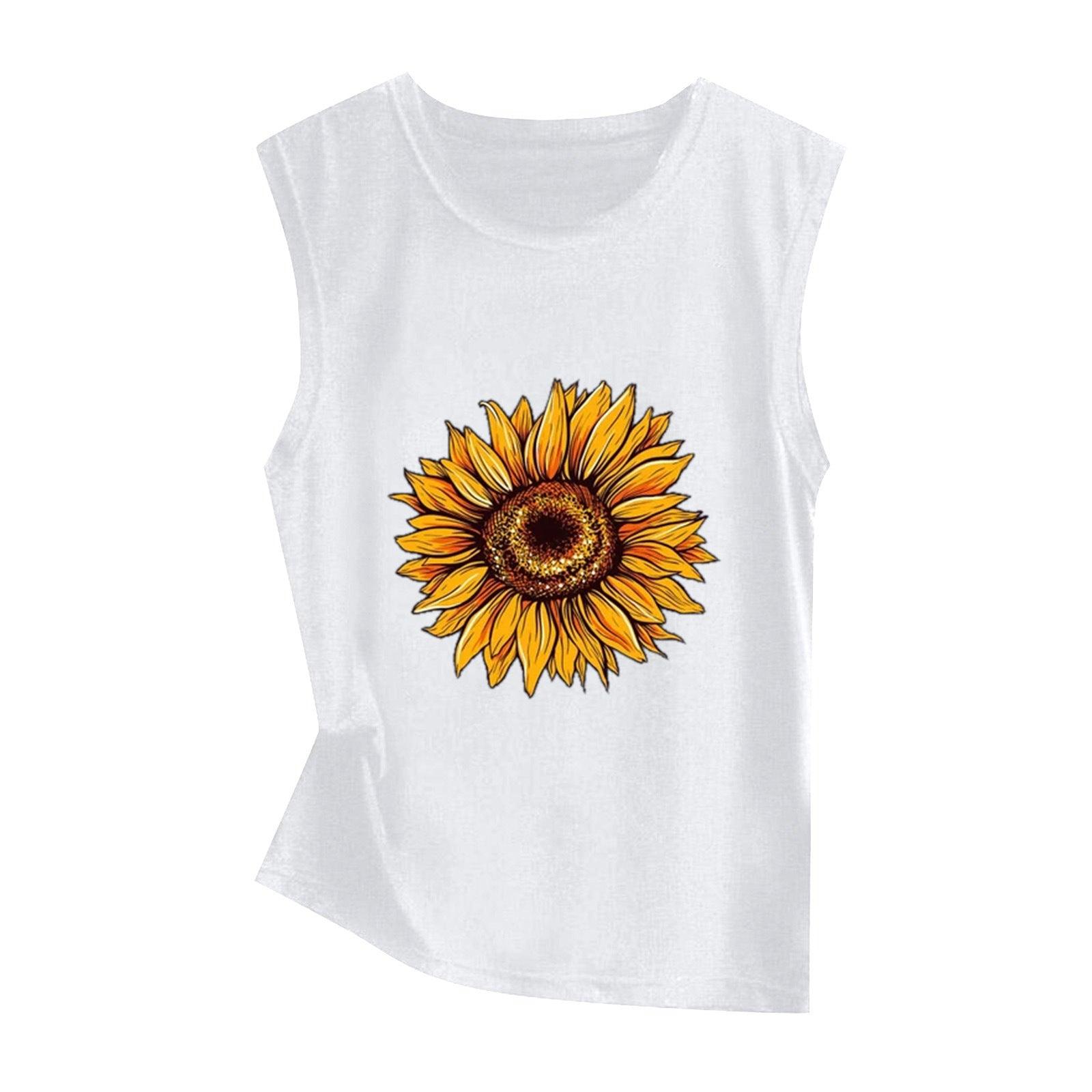 Sunflower Print Sleeveless Women's Vest Butterfly Top - Nioor