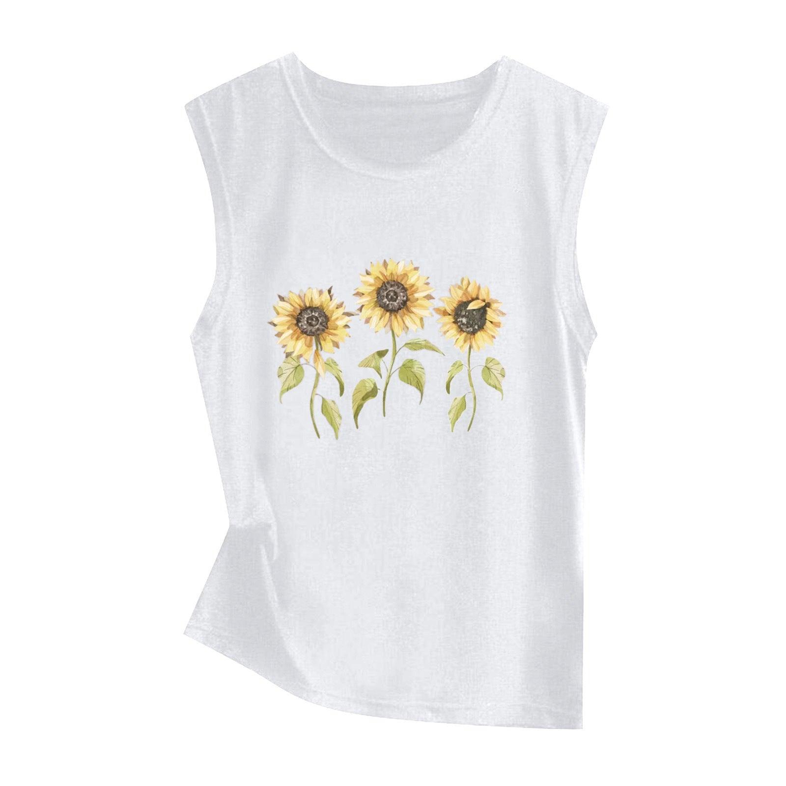 Sunflower Print Sleeveless Women's Vest Butterfly Top - Nioor