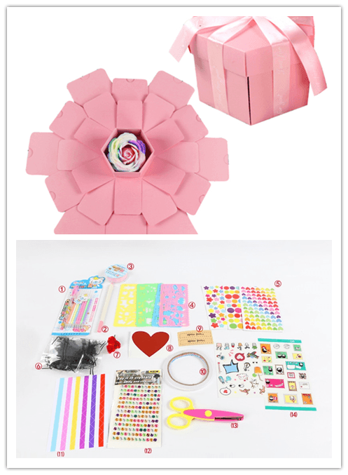 Surprise Explosion Box DIY Handmade Scrapbook Photo Album Gift Box for Valentine Gift - Nioor