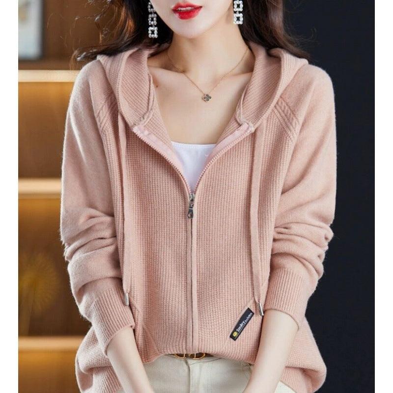 Sweater Cardigan Hooded Outer Tops Loose Casual Zipper Knitted Coat - Nioor