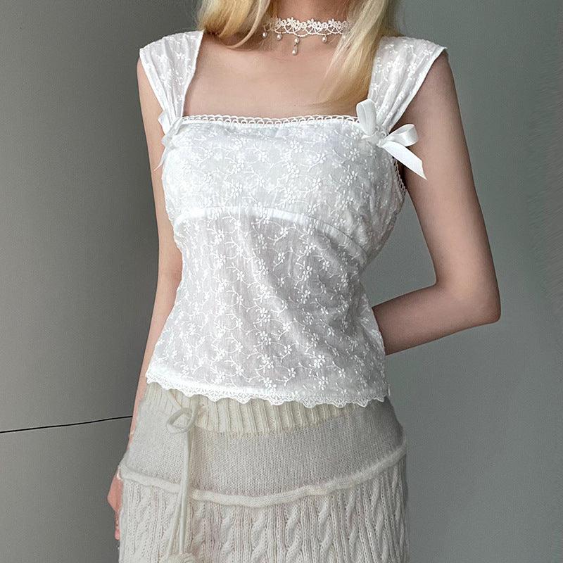 Sweet And Gentle Jacquard Inner Wear Blouse Female Bow Bandage - Nioor