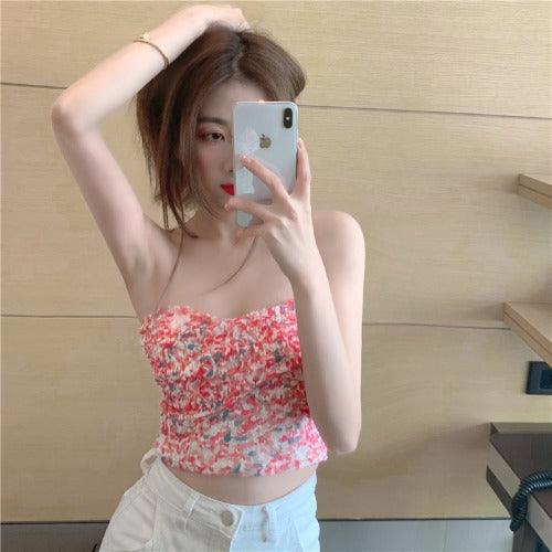 Sweet Cool Hot Girl Floral Small Sling Vest Women's Short Sleeveless - Nioor