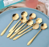 Teaspoons Rose Shaped Flower Stainless Steel Kitchen Tableware Handle Cutlery Mini Dessert Tea Dining Spoon For Snacks - Nioor
