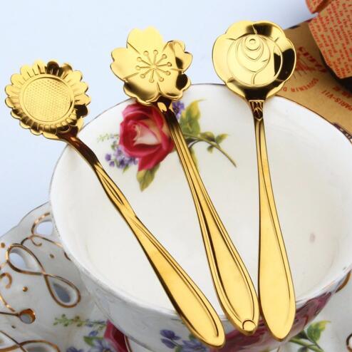 Teaspoons Rose Shaped Flower Stainless Steel Kitchen Tableware Handle Cutlery Mini Dessert Tea Dining Spoon For Snacks - Nioor