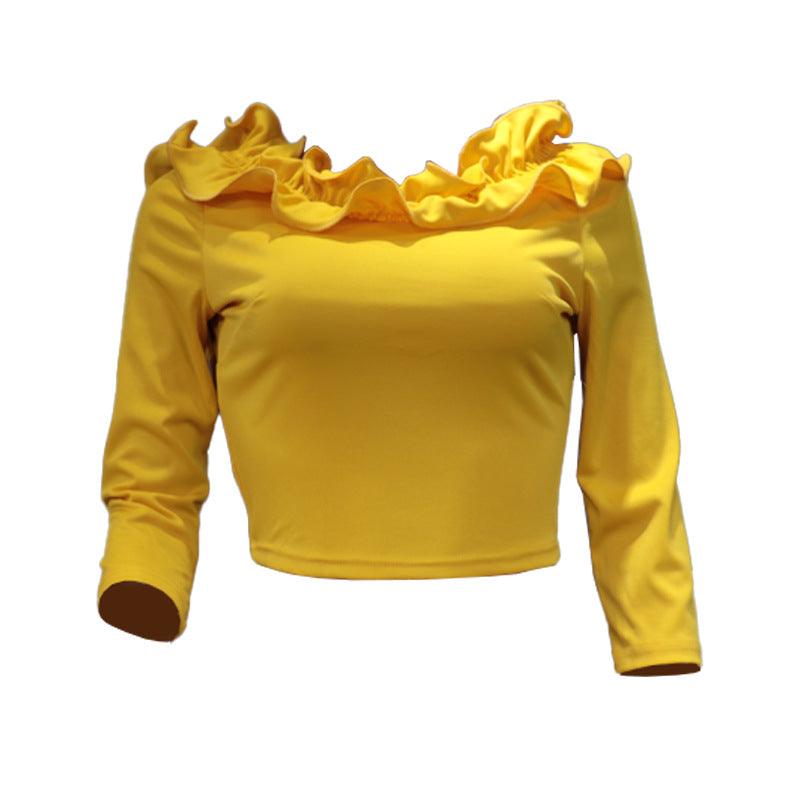 Temperament Women's New Sexy Niche Design Ruffle Neck Top - Nioor