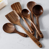 Thailand Teak Natural Wood Tableware Spoon Ladle Turner Long Rice Colander Soup Skimmer Cooking Spoons Scoop Kitchen Tool Set - Nioor
