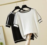 Thin Ice Silk Short Sleeve Summer Loose Top Sweater - Nioor