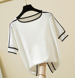 Thin Ice Silk Short Sleeve Summer Loose Top Sweater - Nioor