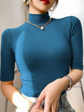 Thread Short-sleeved T-shirt Women's Turtleneck Bottoming Shirt - Nioor