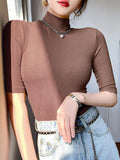 Thread Short-sleeved T-shirt Women's Turtleneck Bottoming Shirt - Nioor