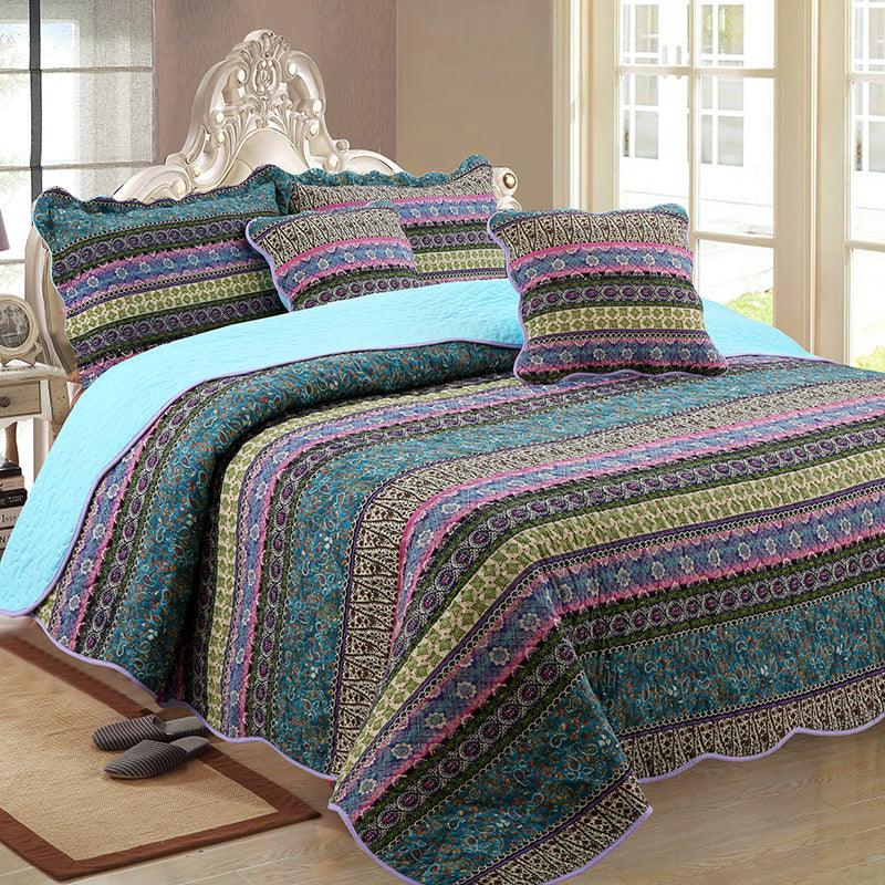 Three piece set of cotton and linen style cotton wash quilt - Nioor