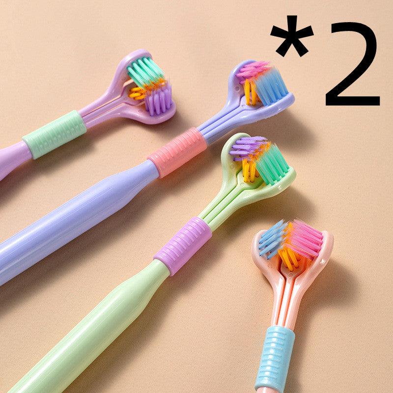 Three-sided Macaron Soft Bristle Toothbrush Care Safety Toothbrush Teeth Deep Cleaning Portable Travel - Nioor