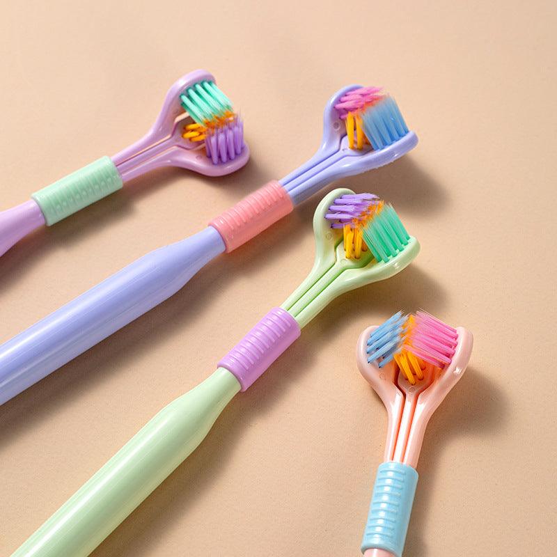 Three-sided Macaron Soft Bristle Toothbrush Care Safety Toothbrush Teeth Deep Cleaning Portable Travel - Nioor