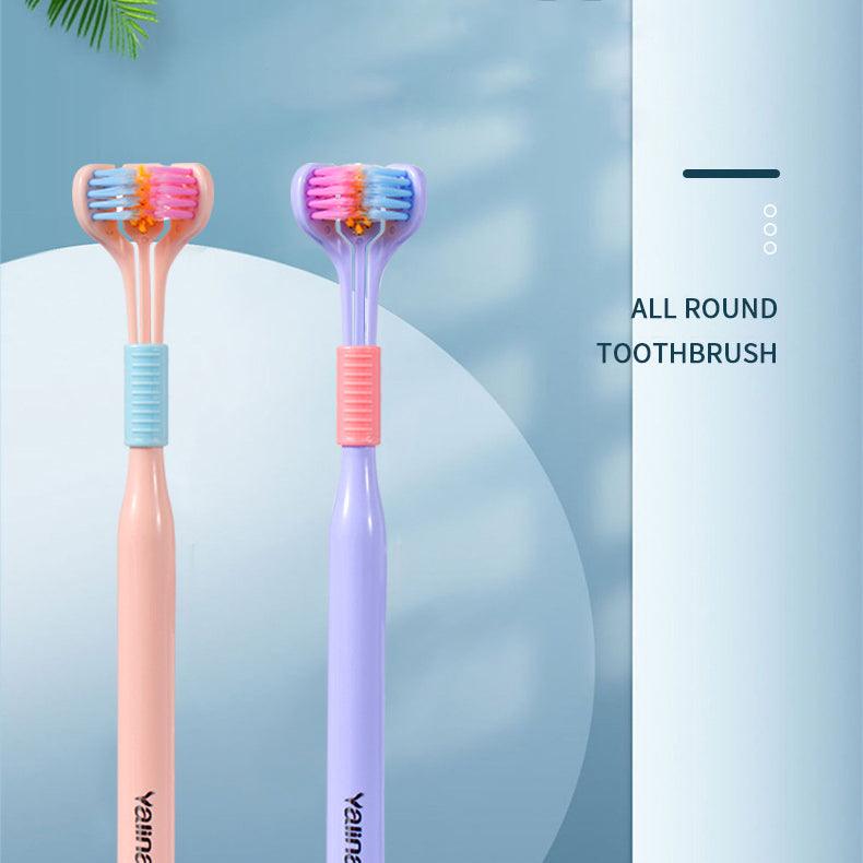 Three-sided Macaron Soft Bristle Toothbrush Care Safety Toothbrush Teeth Deep Cleaning Portable Travel - Nioor