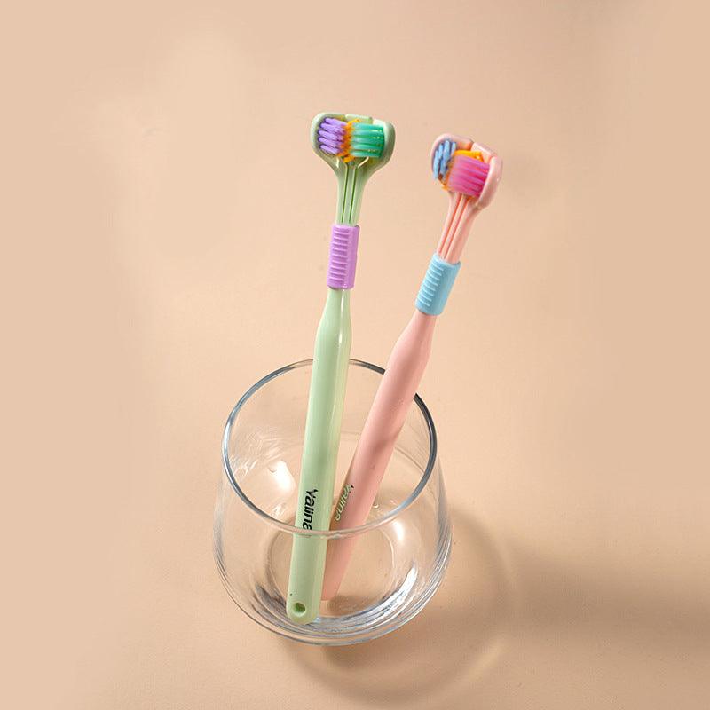 Three-sided Macaron Soft Bristle Toothbrush Care Safety Toothbrush Teeth Deep Cleaning Portable Travel - Nioor