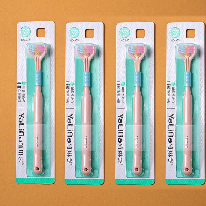 Three-sided Macaron Soft Bristle Toothbrush Care Safety Toothbrush Teeth Deep Cleaning Portable Travel - Nioor