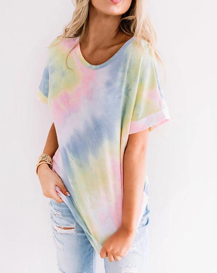 Tie-dye Gradient Rainbow T-shirt Women's Clothing - Nioor