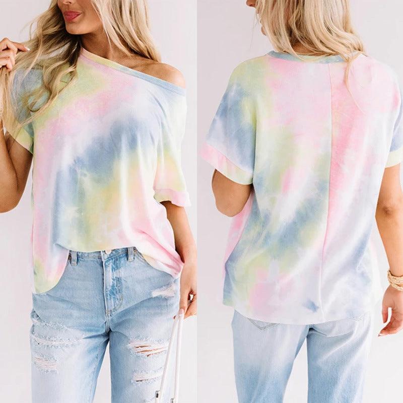 Tie-dye Gradient Rainbow T-shirt Women's Clothing - Nioor