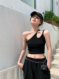 Tight-fitting Short Crop Inside Take Oblique Shoulder Back Center Female Outer Wear Suspender Top - Nioor